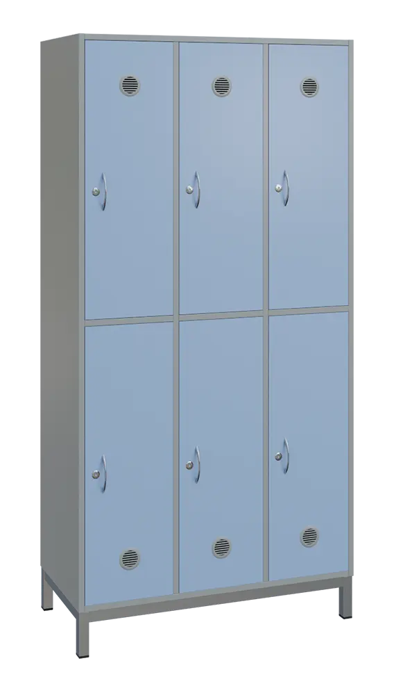 SBS-2233 šatní skříň 6-boxová, 1800x900x400 mm, kovové nohy, korpus šedý, dvířka blankyt